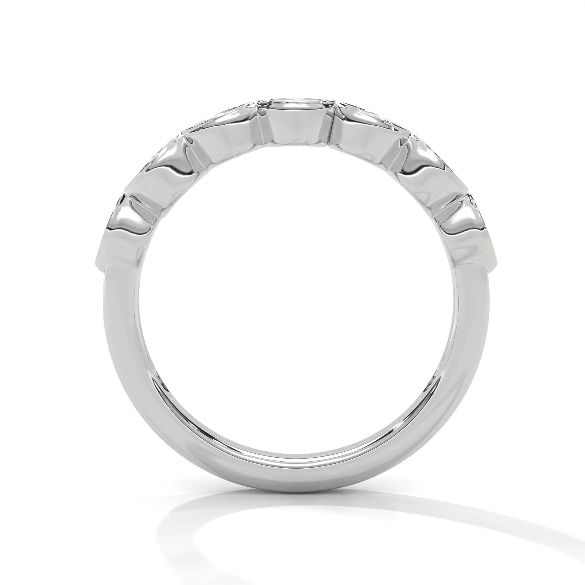 7 Round moissanite Wedding Half Eternity Band with bezel set in White Gold