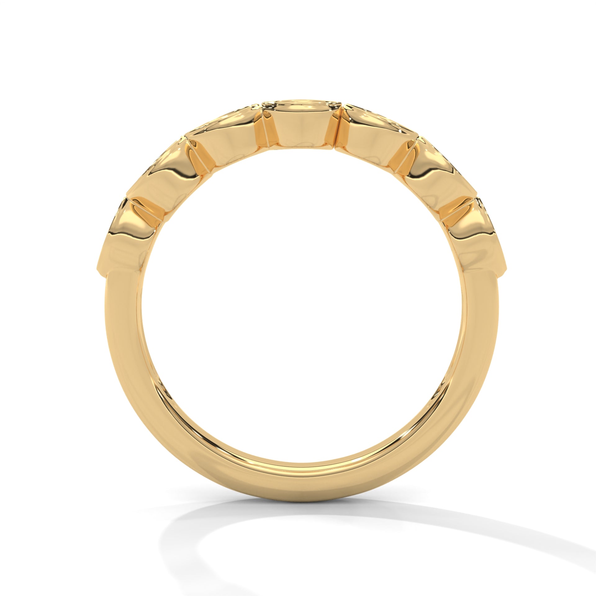 7 Round moissanite Wedding Half Eternity Band with bezel set in Yellow Gold