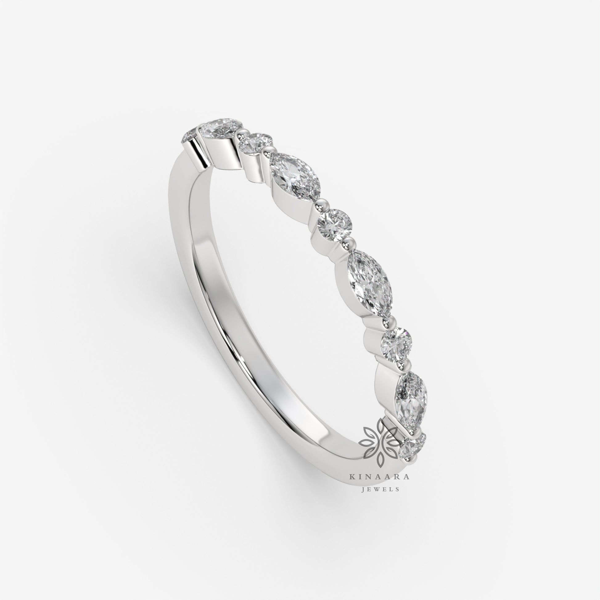 marquise moissanite half eternity wedding band