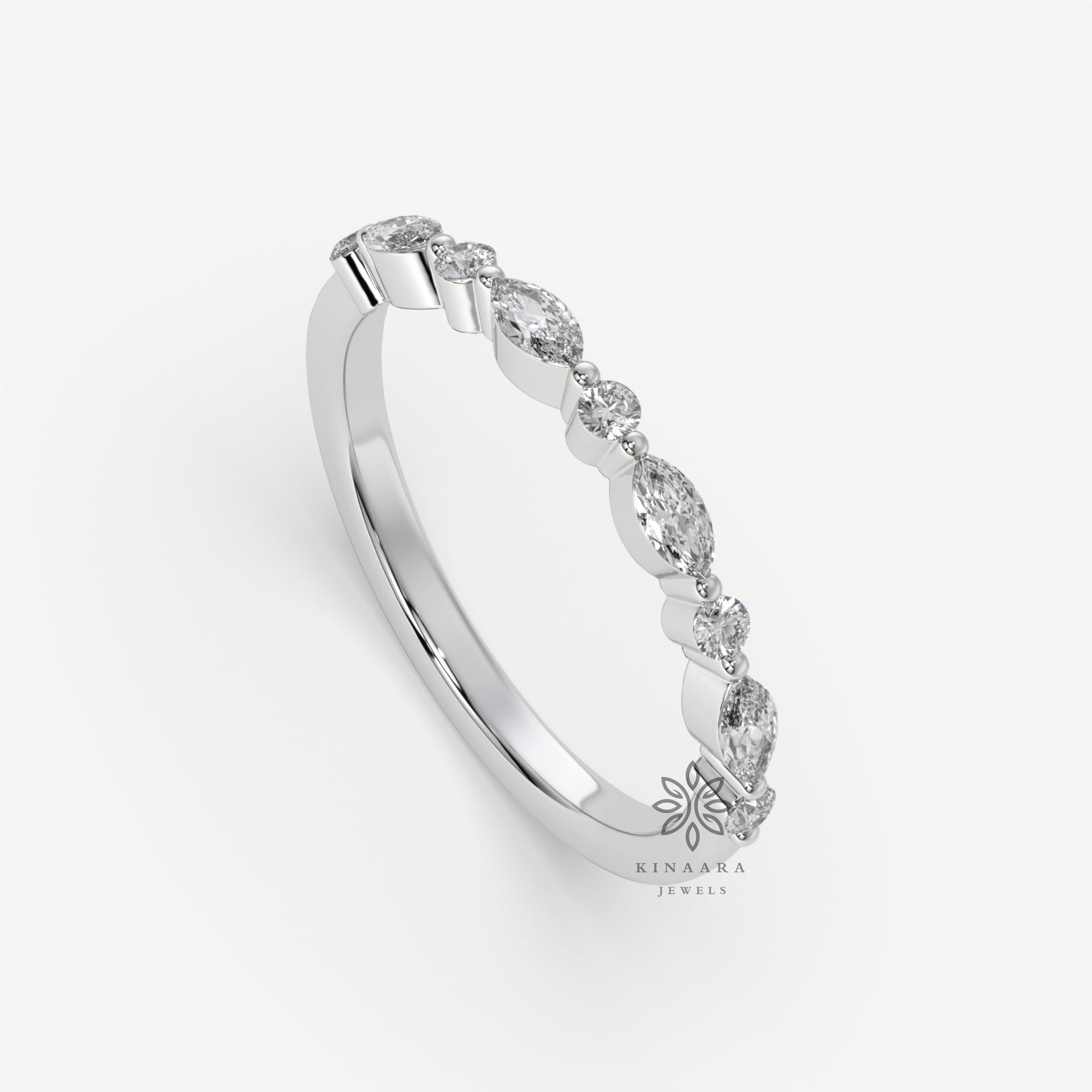 marquise moissanite half eternity wedding band