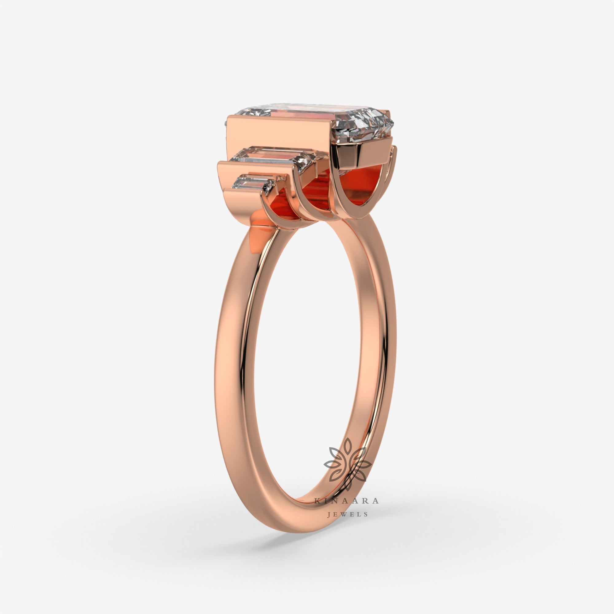emerald cut lab grown diamond engagement ring
