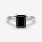 Emerald Cut Black Moissanite Hidden Halo Engagement Ring