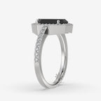 2.00 CT Black Coffin Cut Moissanite Ring, Black Coffin Halo Engagement Ring
