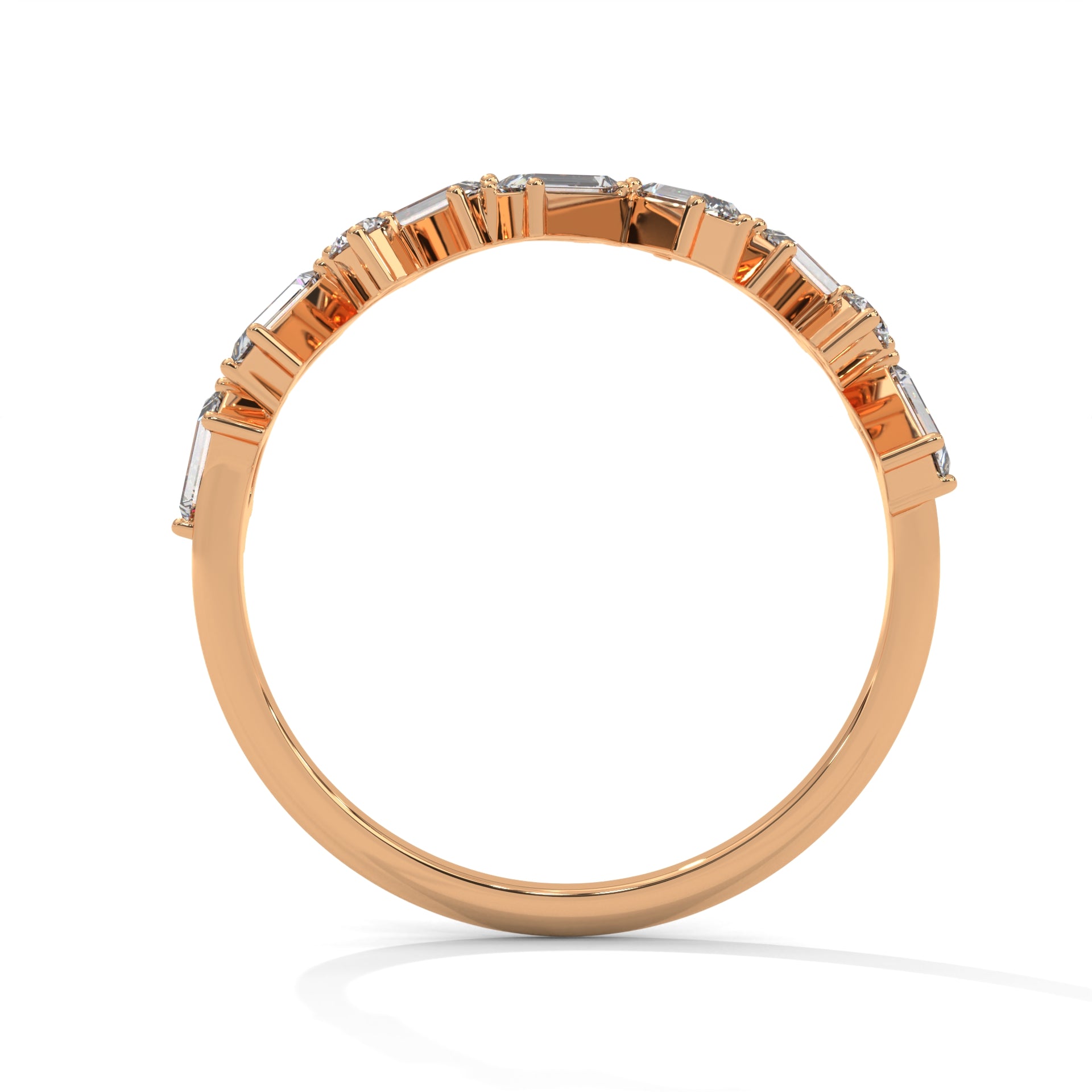Baguette Zig Zag Half Eternity Wedding Band in rose gold
