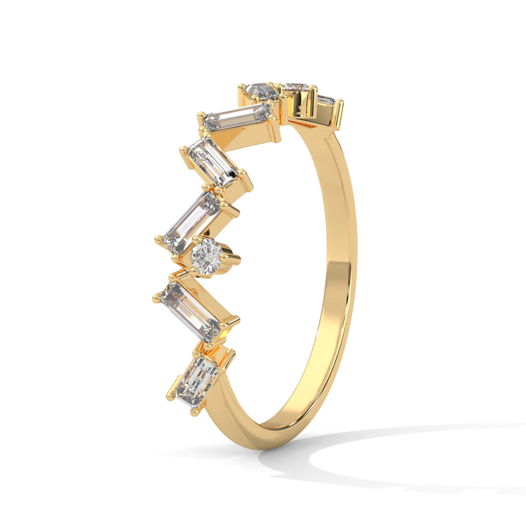 Baguette_Round Cut Moissanite Zig Zag Half Eternity Wedding Band