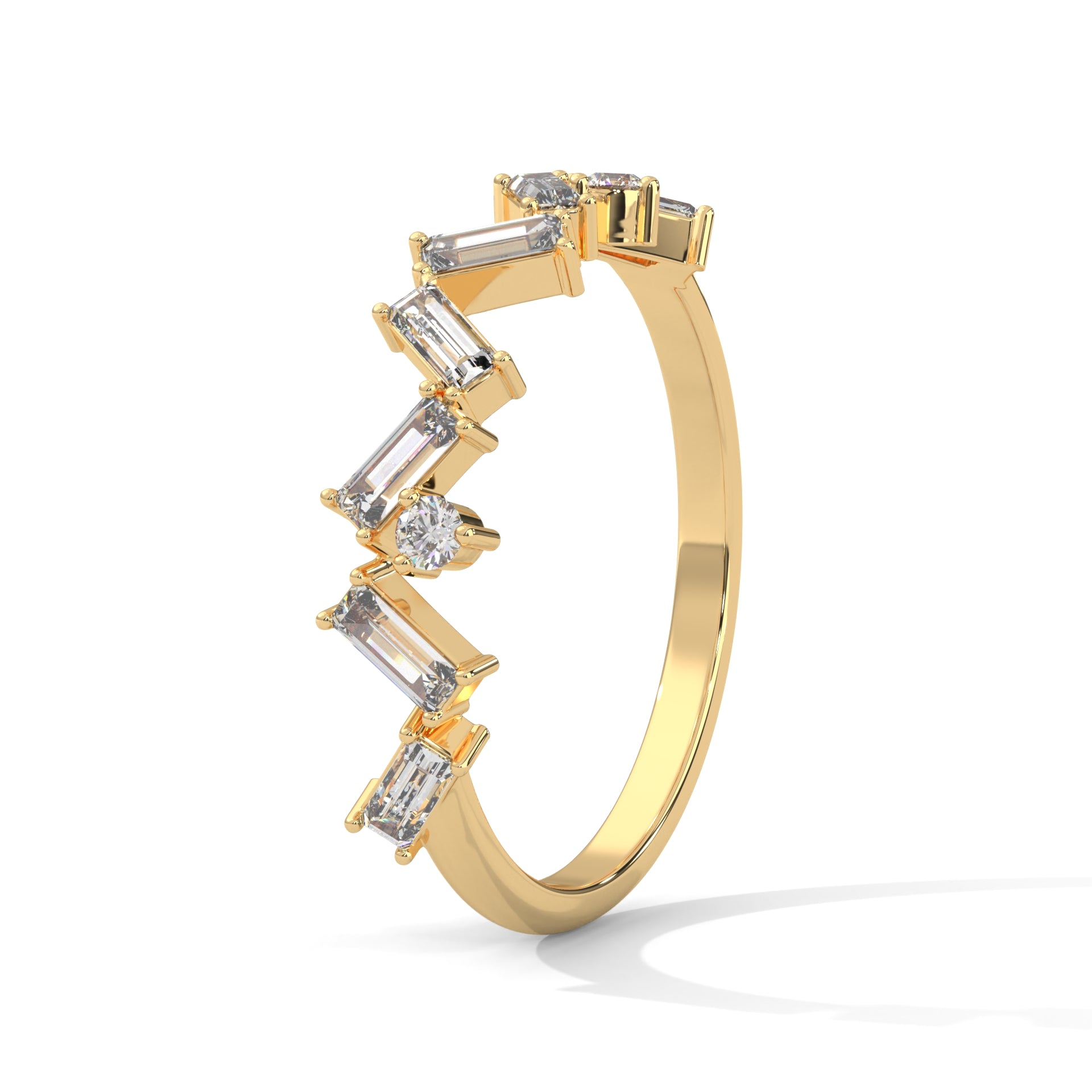 Baguette_Round Cut Moissanite Zig Zag Half Eternity Wedding Band