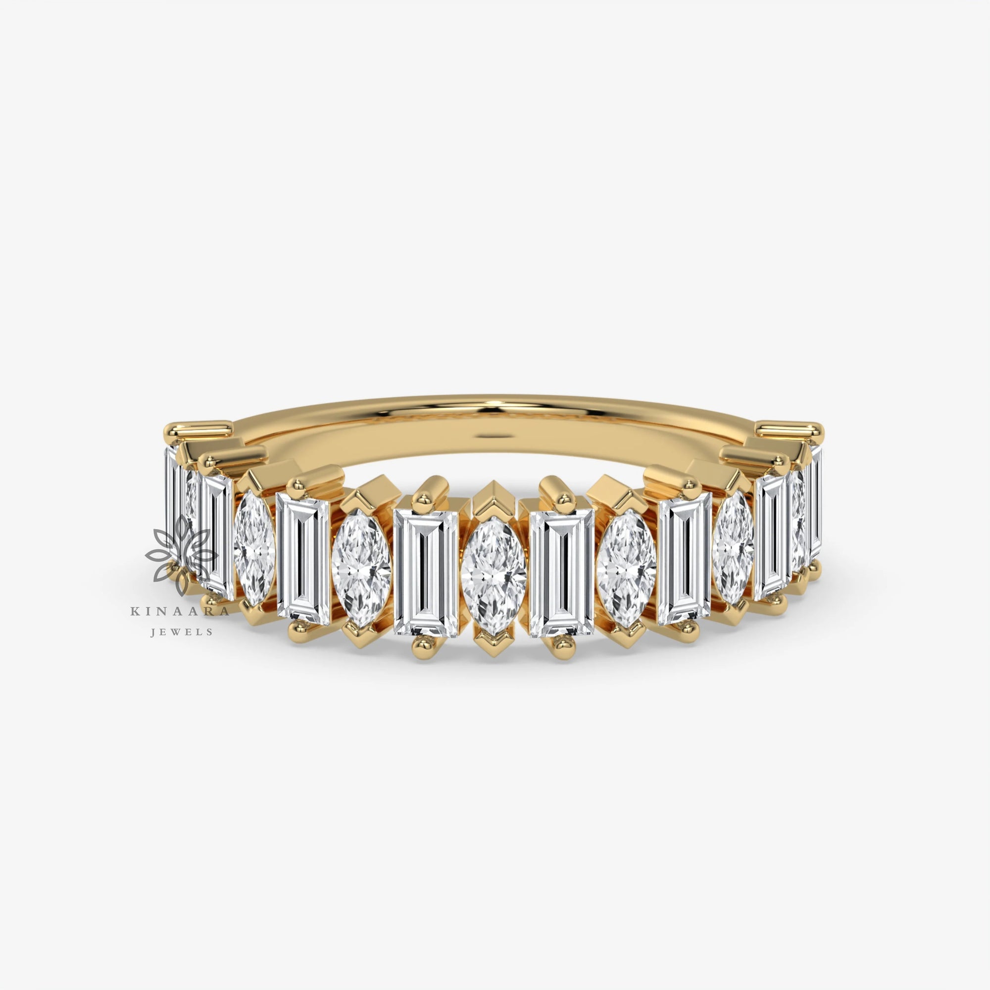Baguette and Marquise Moissanite Half Eternity Wedding Band