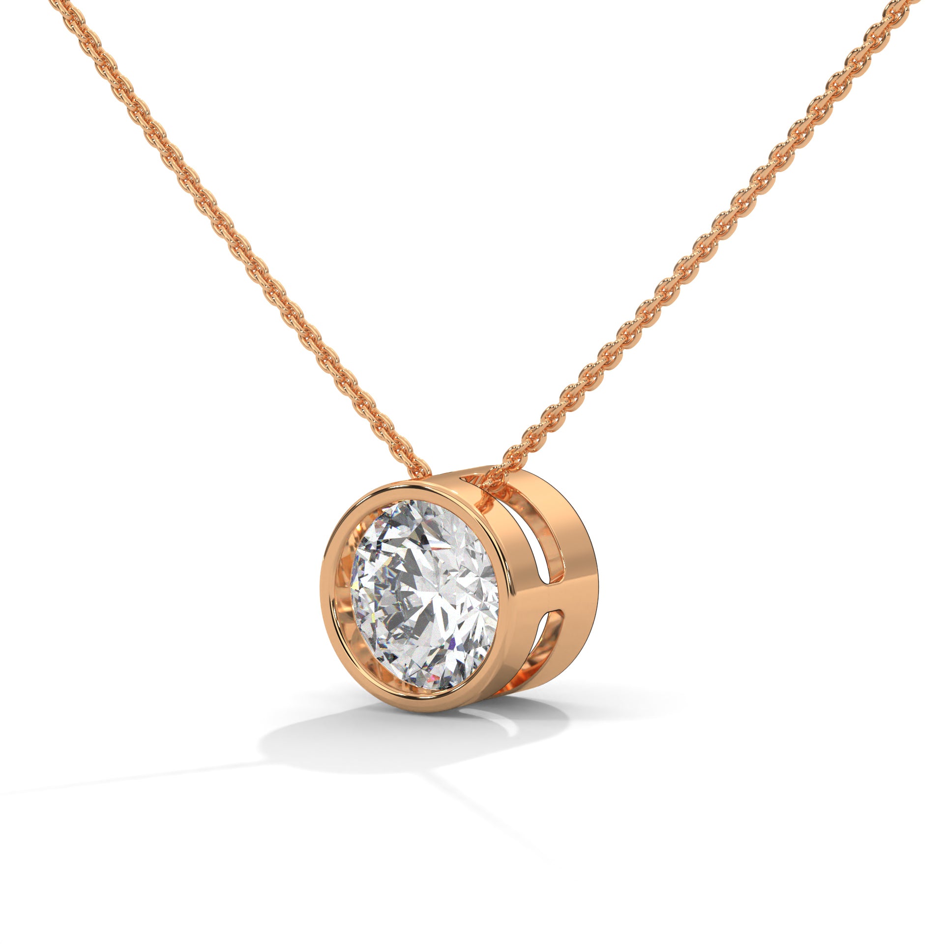 round diamond Bezel Set Pendant in Rose Gold