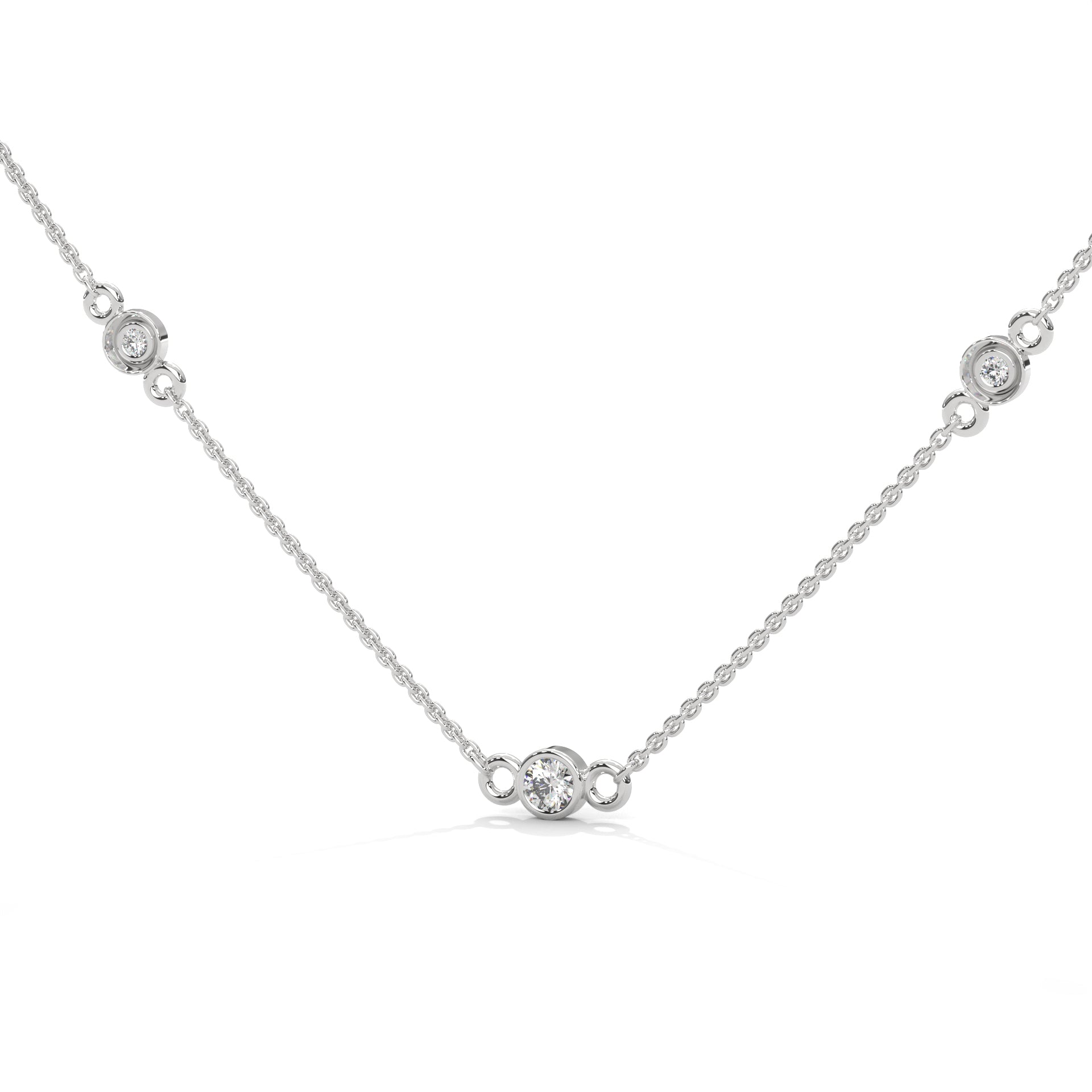 Bezel Set Round Lab Grown Diamond Necklace in White Gold