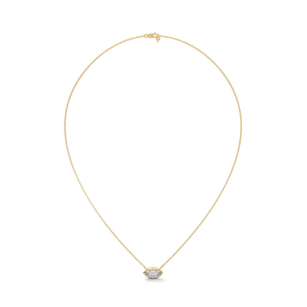 East West Marquise Cut Lab Grown Diamond Solitaire Pendant with Bezel Set in 14K, Marquise Pendant with Chain