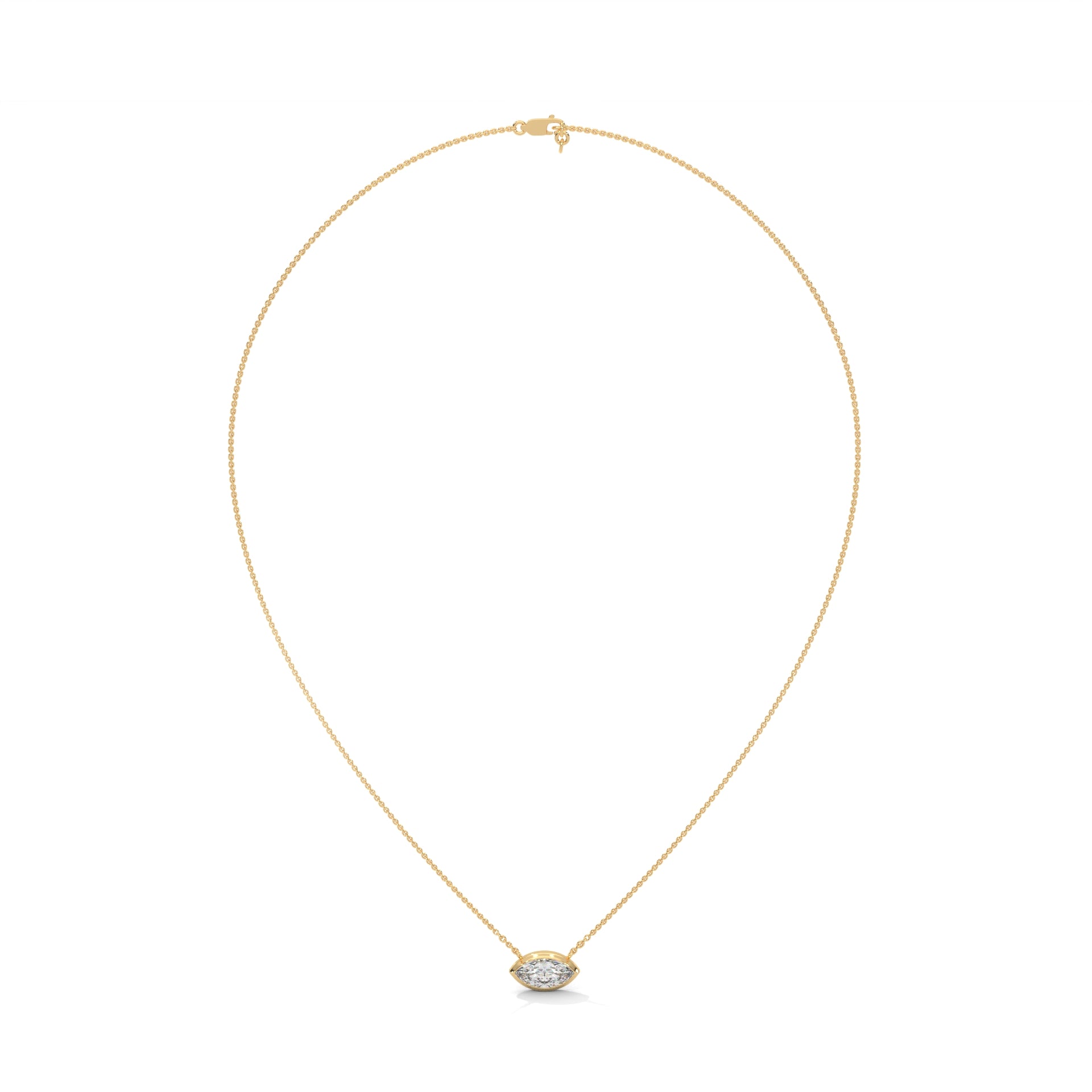 East West Marquise Cut Lab Grown Diamond Solitaire Pendant with Bezel Set in 14K, Marquise Pendant with Chain