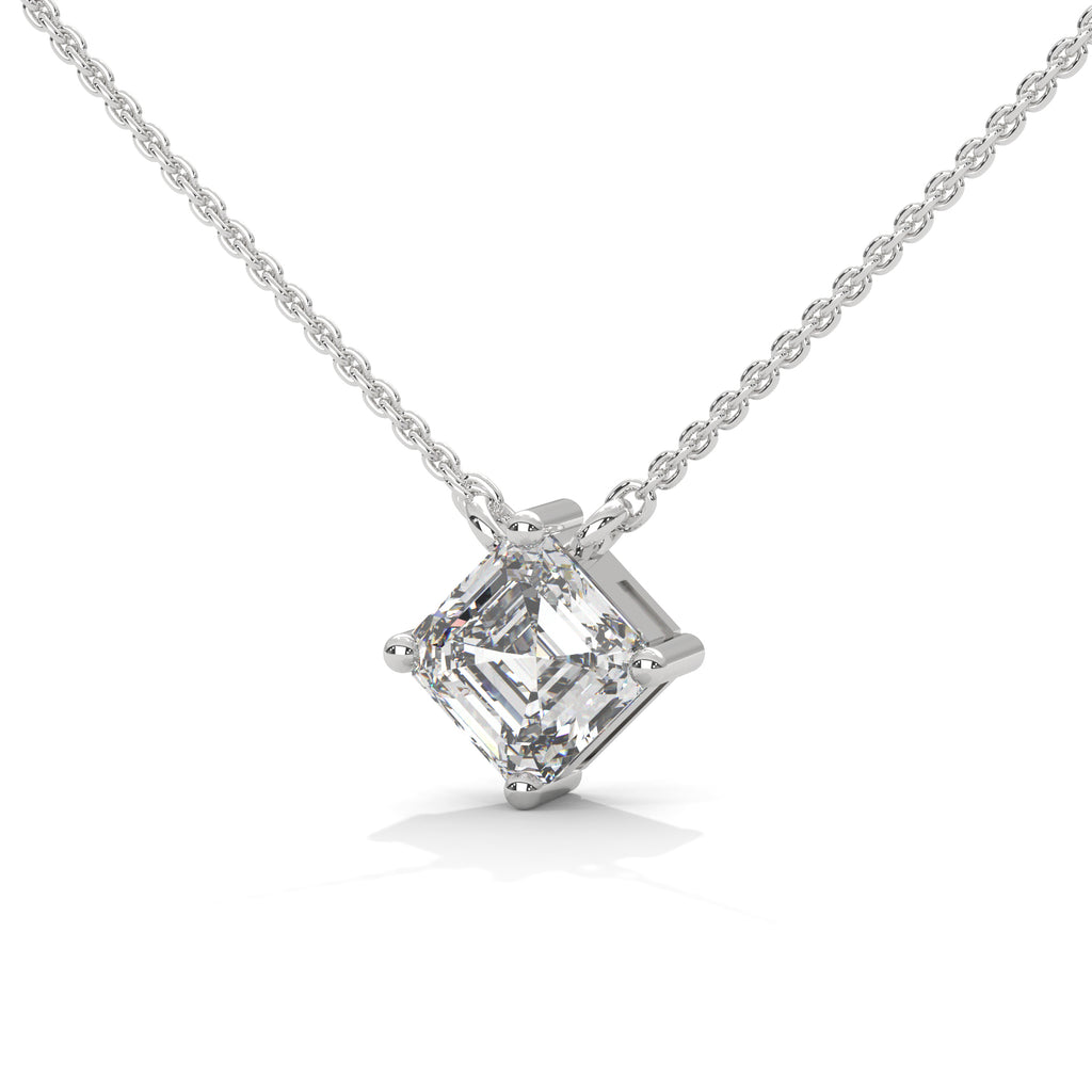 Button Prong Asscher Cut Diamond Pendant