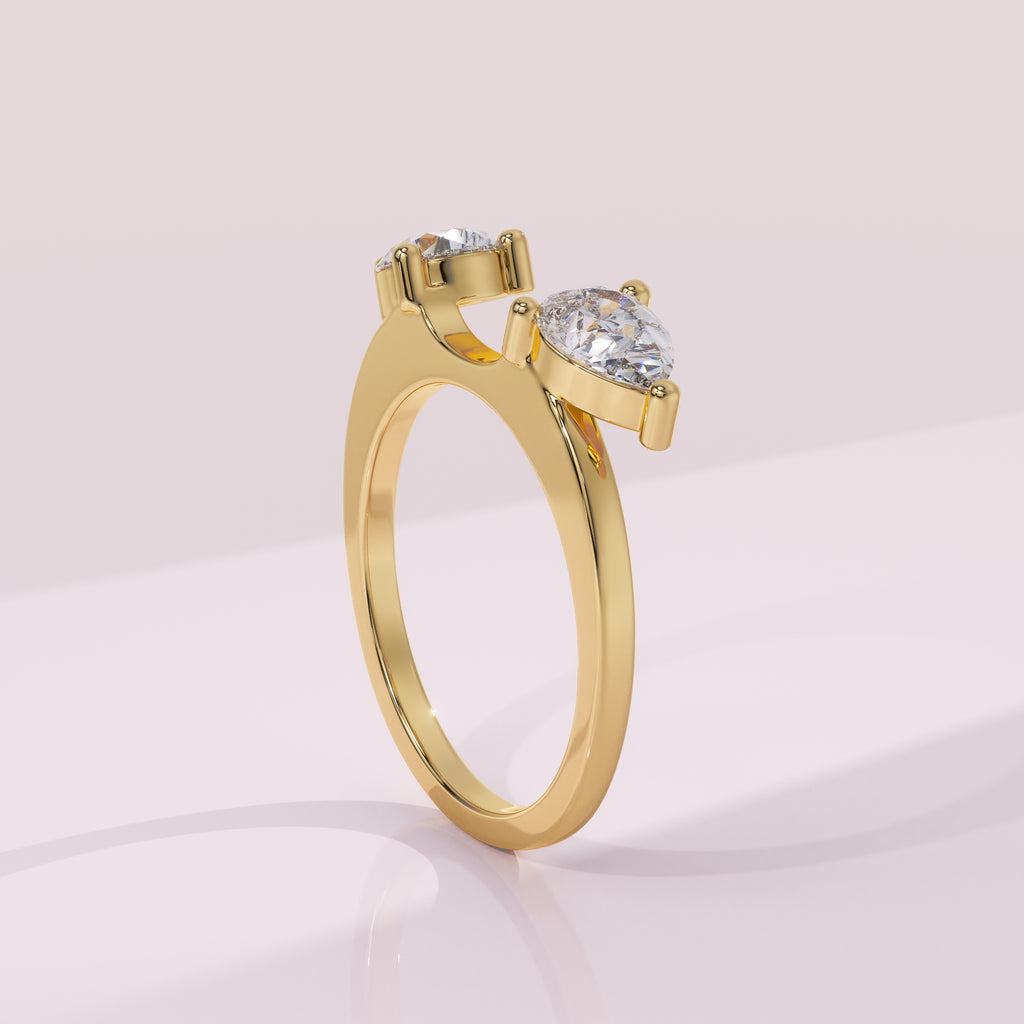 Custom double pear moissanite ring enhancer handcrafted in yellow white or rose gold