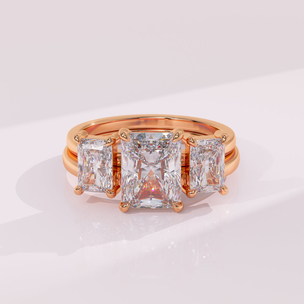 Custom double radiant diamond contour band with twin radiant stones