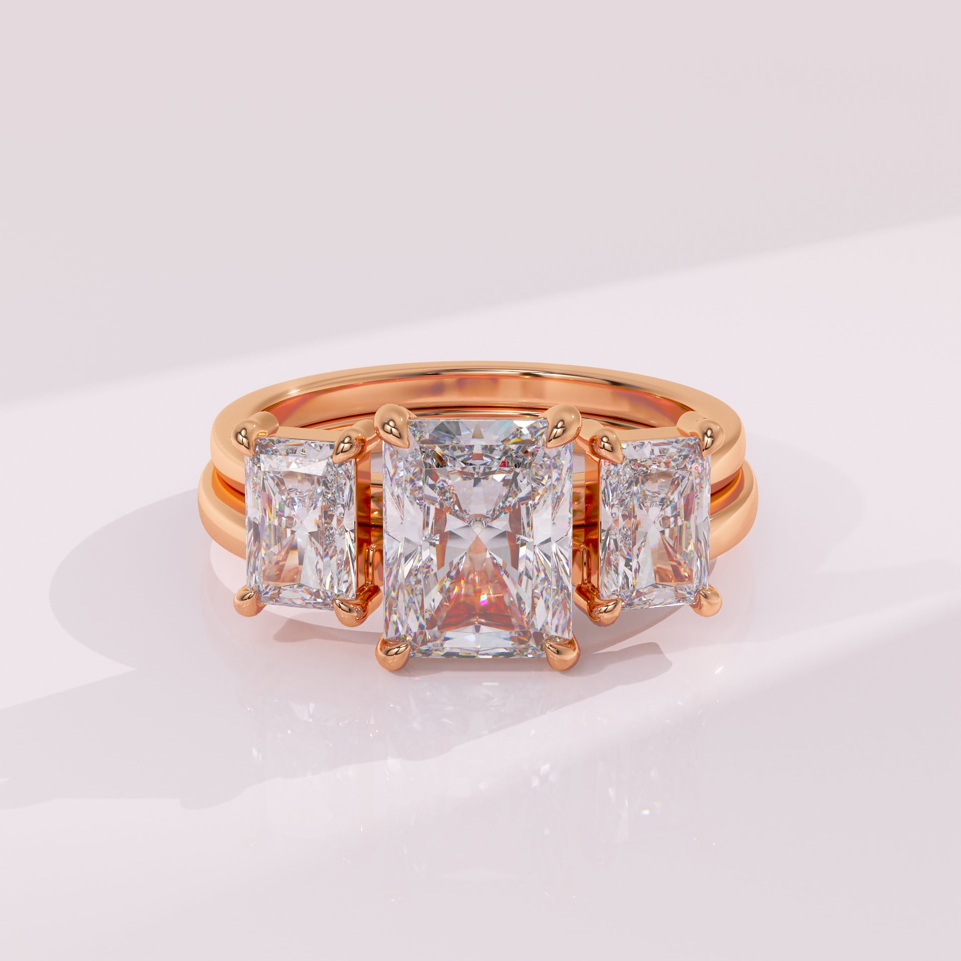 Custom double radiant diamond contour band with twin radiant stones