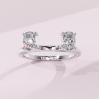 Custom elongated cushion cut ring enhancer designed for bridal ring stacking