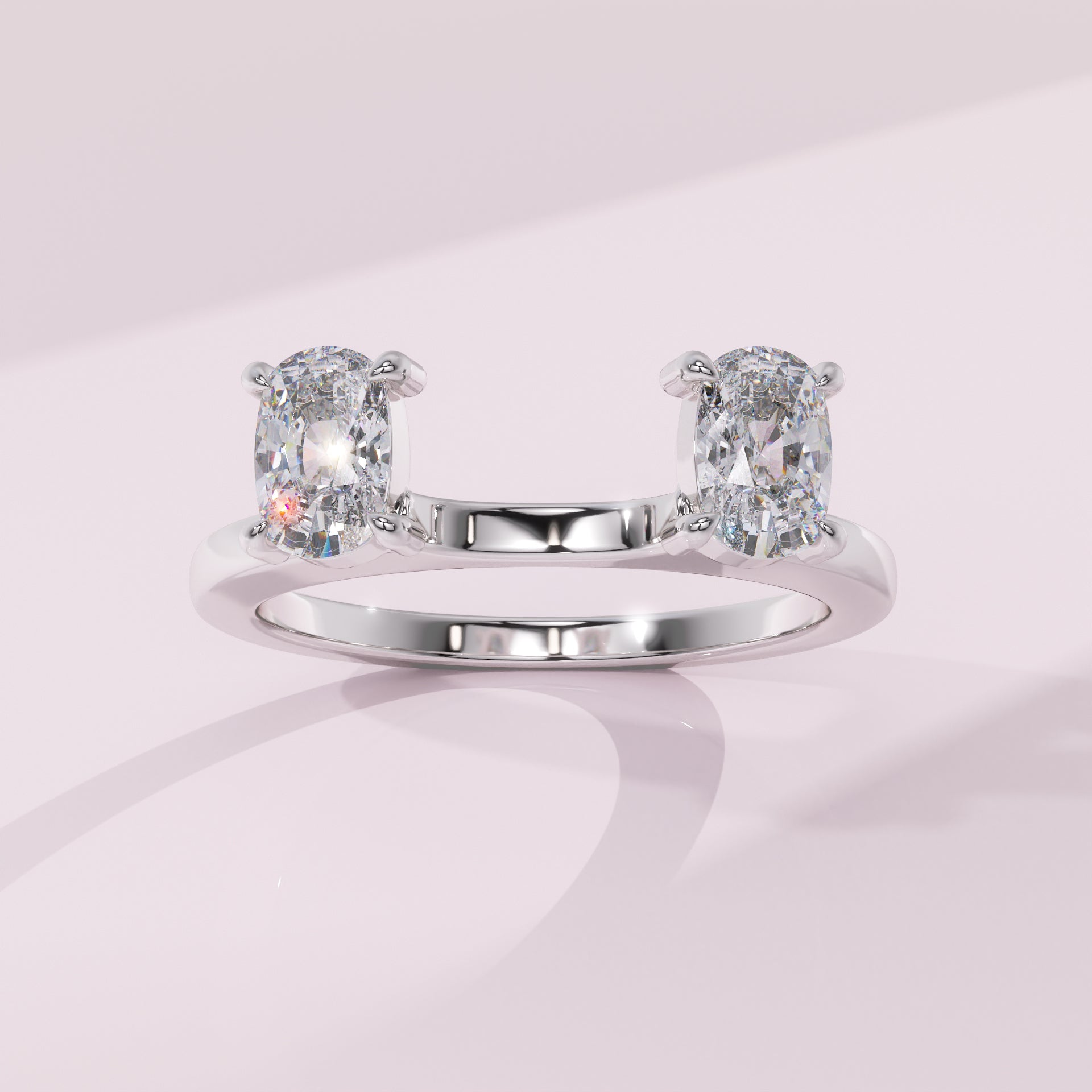 Custom elongated cushion cut ring enhancer designed for bridal ring stacking