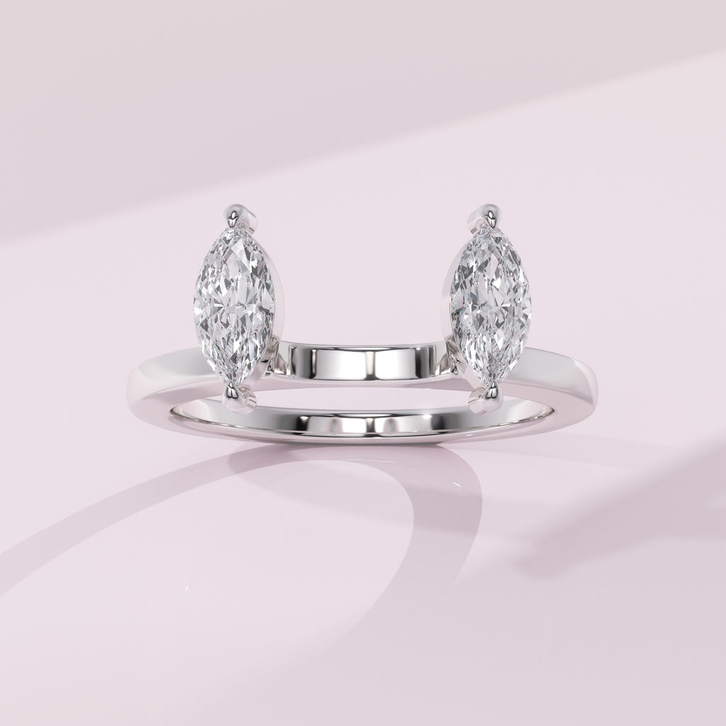 Custom marquise engagement ring enhancer handcrafted in gold or platinum to perfectly fit your solitaire.