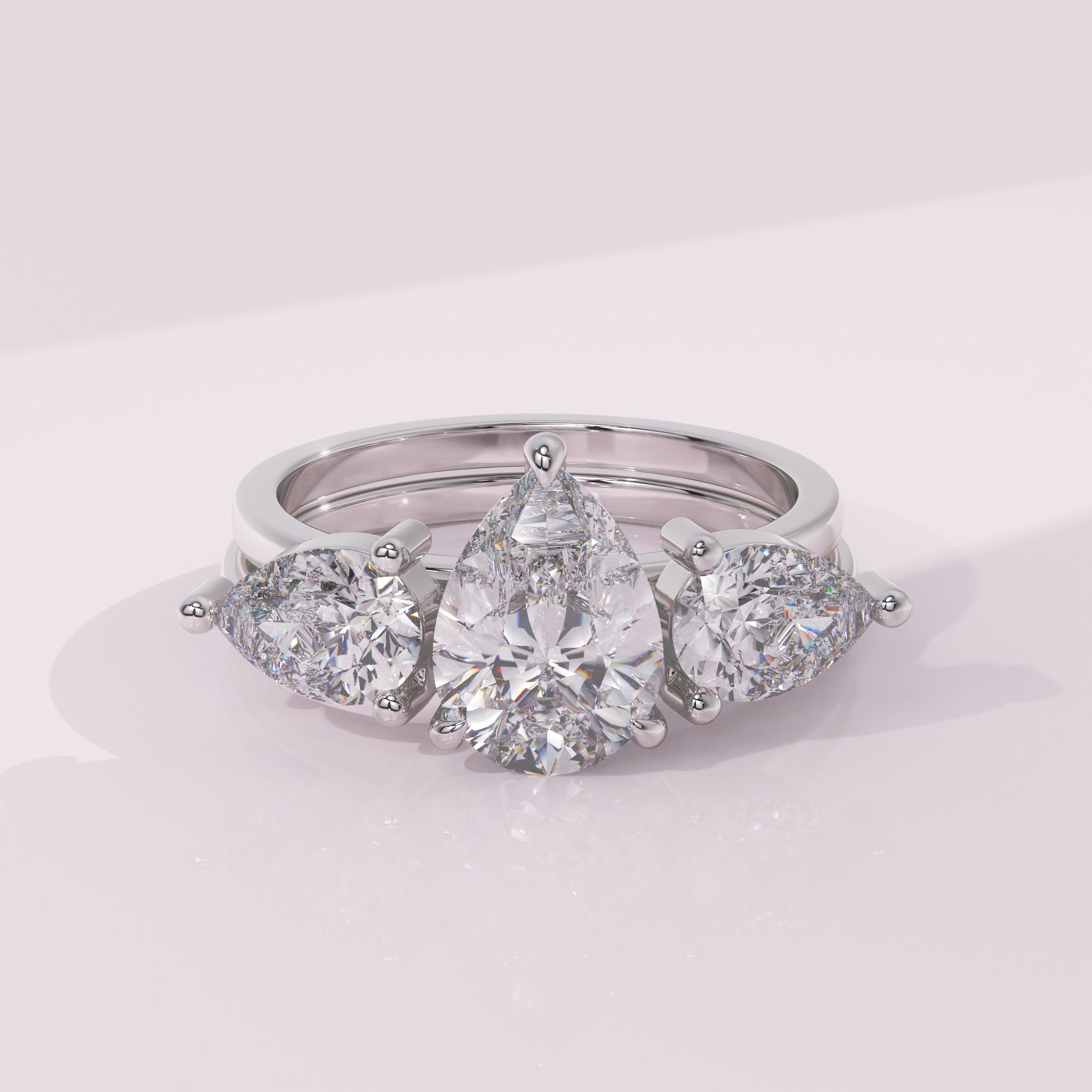 Custom pear moissanite diamond ring enhancer wrap for a personalized bridal set