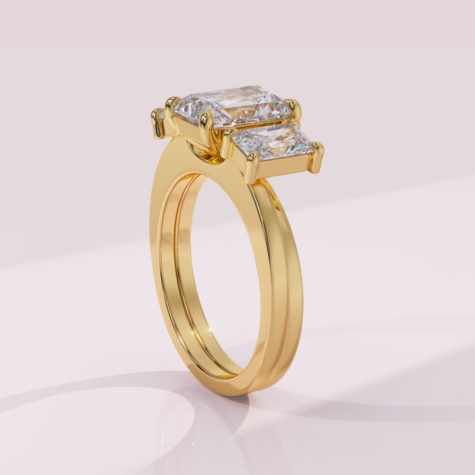 Custom radiant diamond wrap enhancer for bridal ring stacking