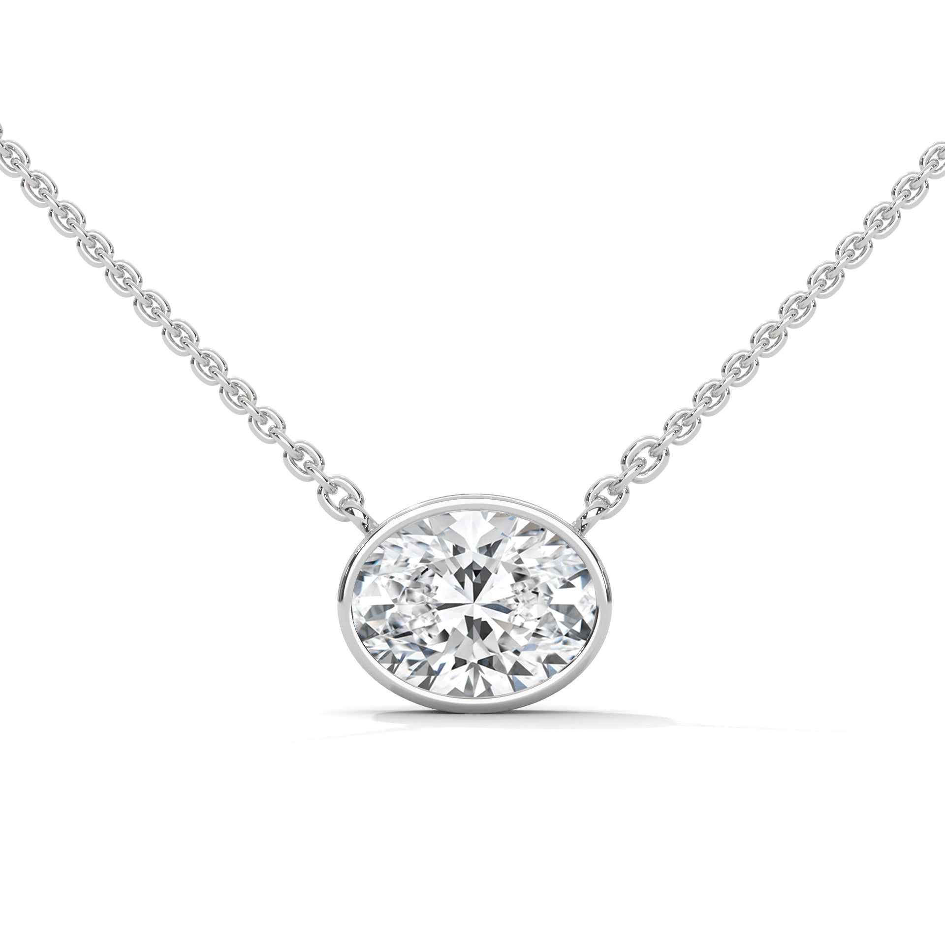 East West Oval Cut Diamond Pendant in White Gold