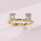 Elongated cushion cut moissanite double stone wedding ring enhancer in solid gold