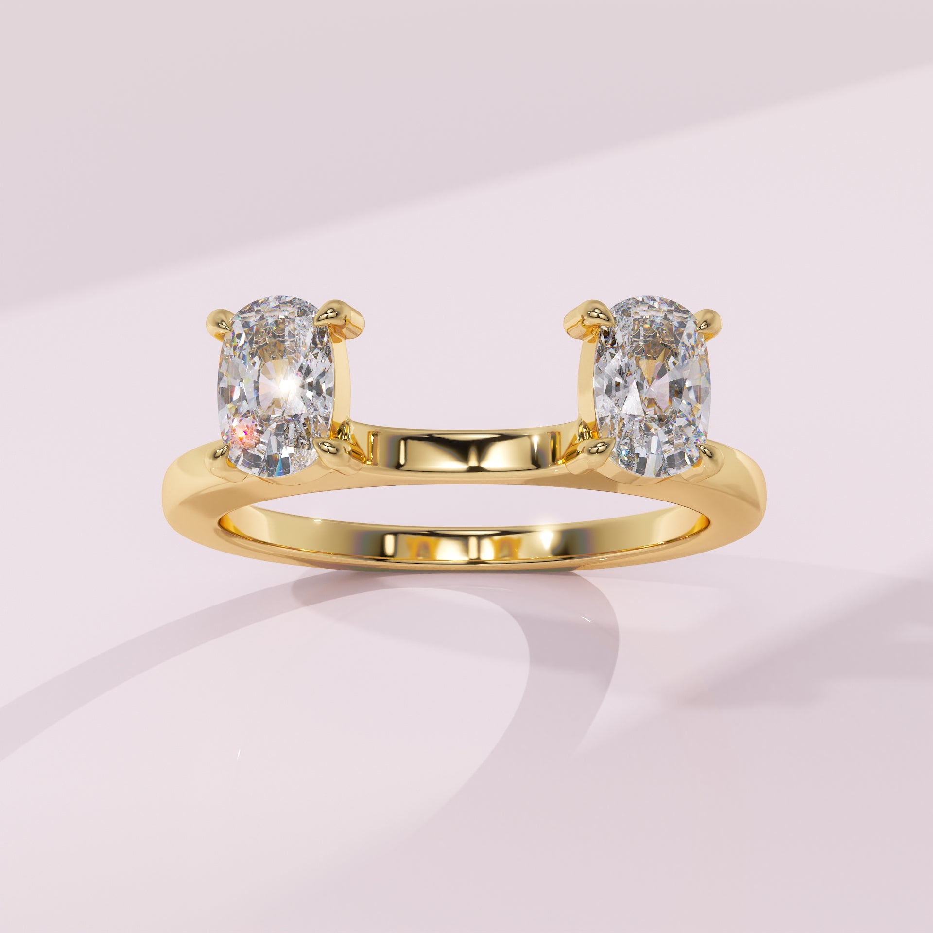 Elongated cushion cut moissanite double stone wedding ring enhancer in solid gold