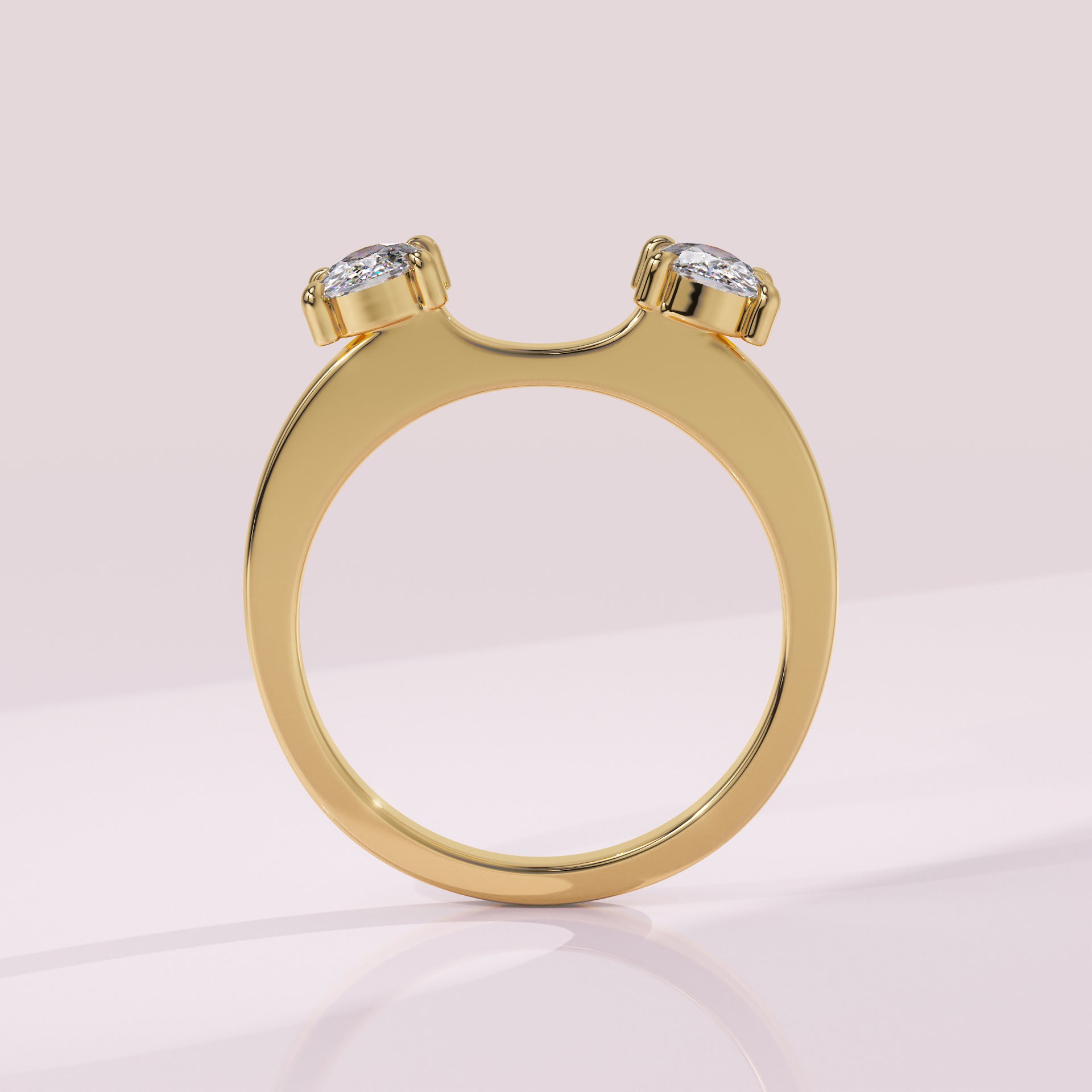 Elongated cushion diamond wrap wedding ring enhancer framing a solitaire engagement ring