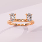 Elongated cushion moissanite open wrap ring enhancer with two matching stones