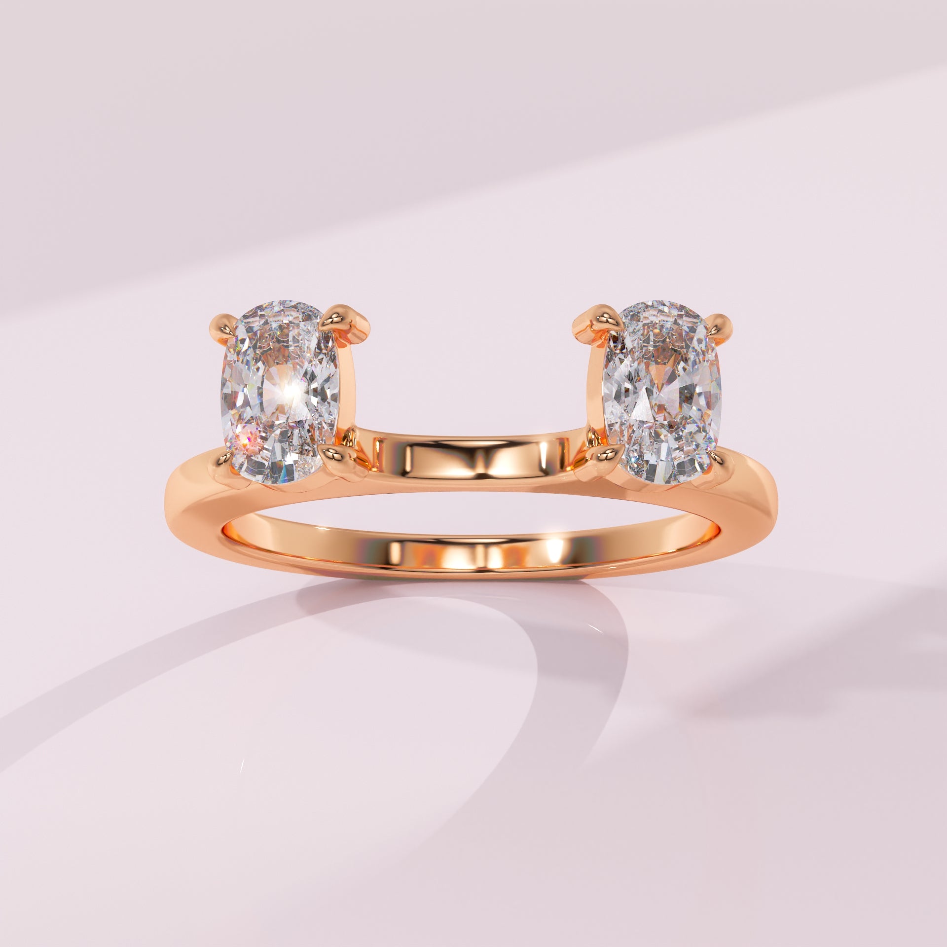 Elongated cushion moissanite open wrap ring enhancer with two matching stones