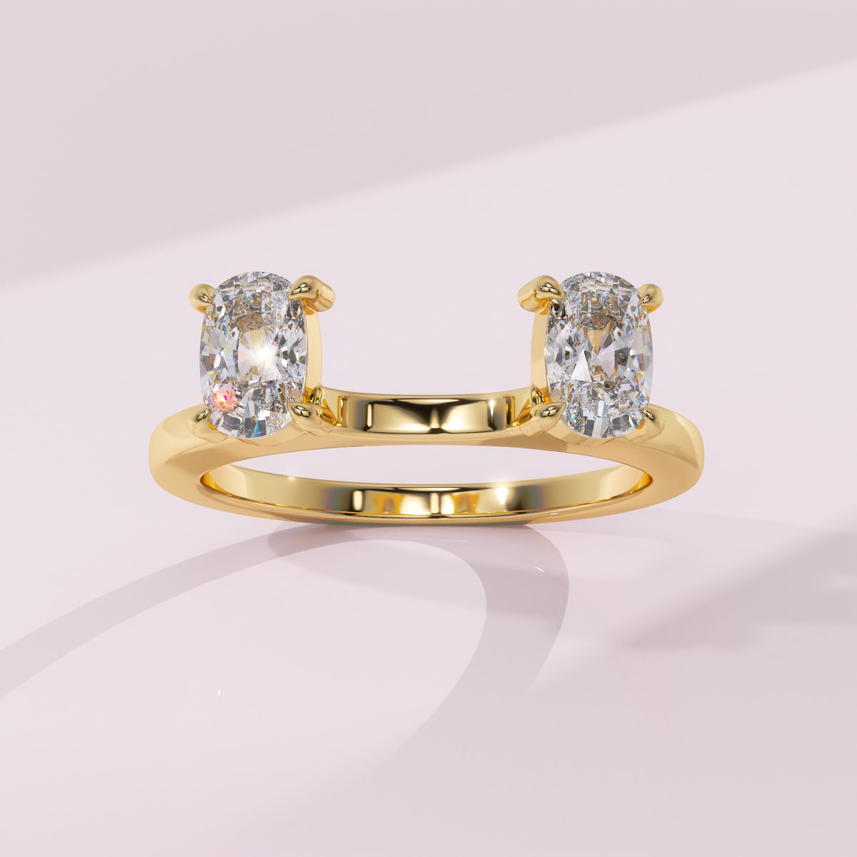 Elongated cushion cut moissanite wedding ring enhancer in solid gold.
