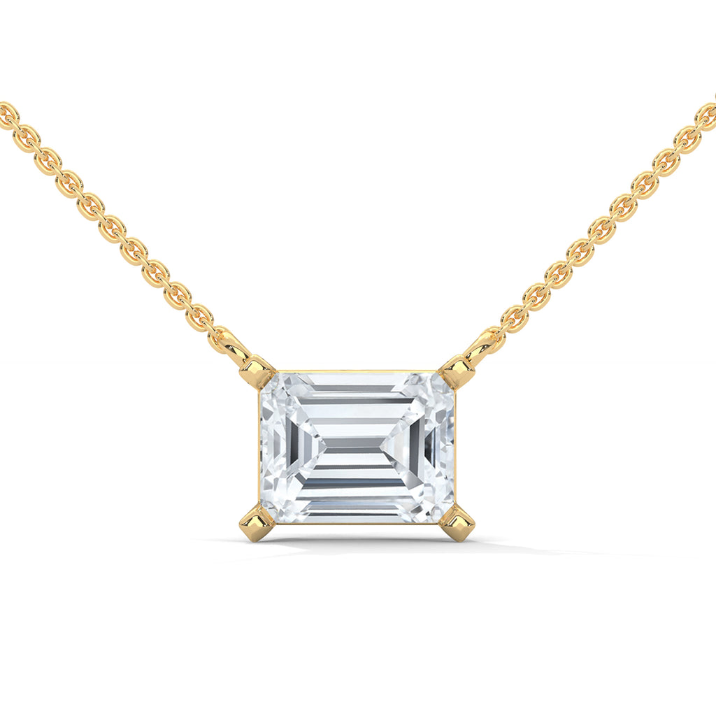 Four Prong Basket East West Emerald Diamond Solitaire Pendant