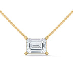 Four Prong Basket East West Emerald Diamond Solitaire Pendant