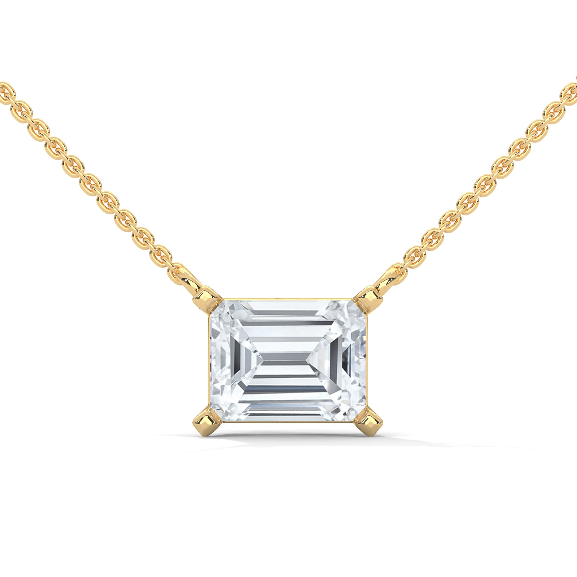 Four Prong Basket East West Emerald Diamond Solitaire Pendant