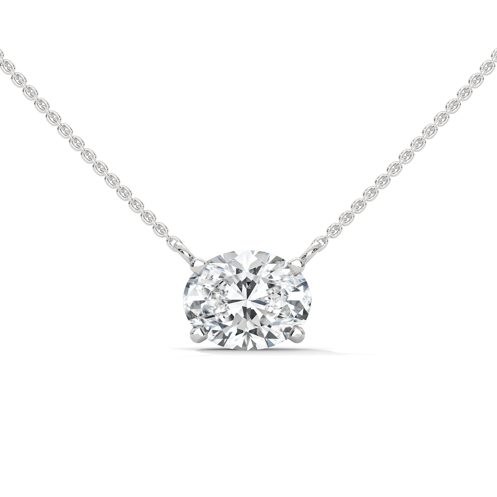 Four Prong Basket East West Oval Diamond Solitaire Pendant