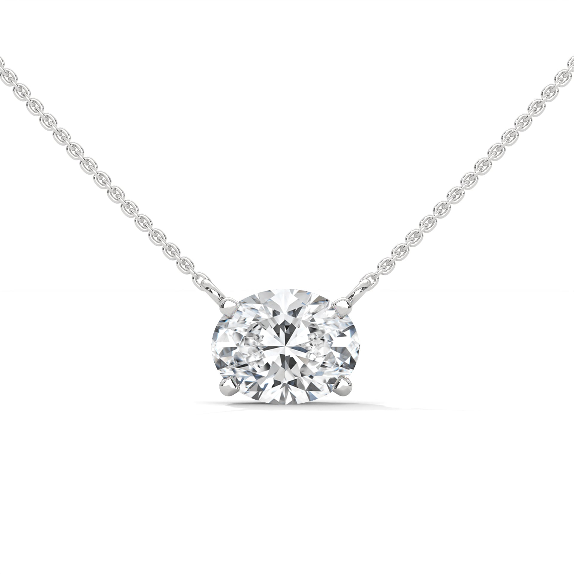 Four Prong Basket East West Oval Diamond Solitaire Pendant