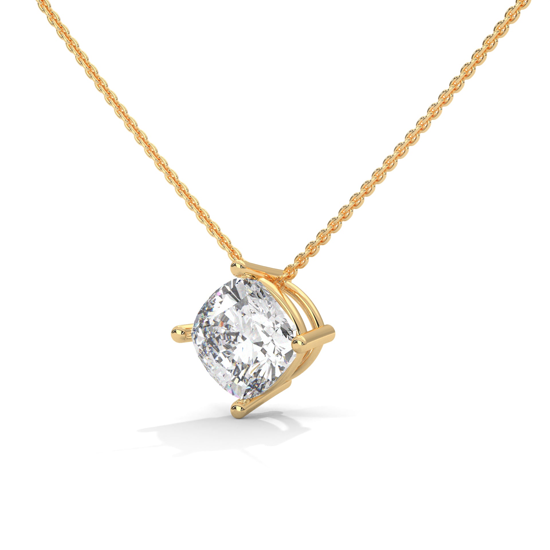 Four Prong Cushion Lab Grown Diamond Solitaire Pendant with Chain in 10K Gold