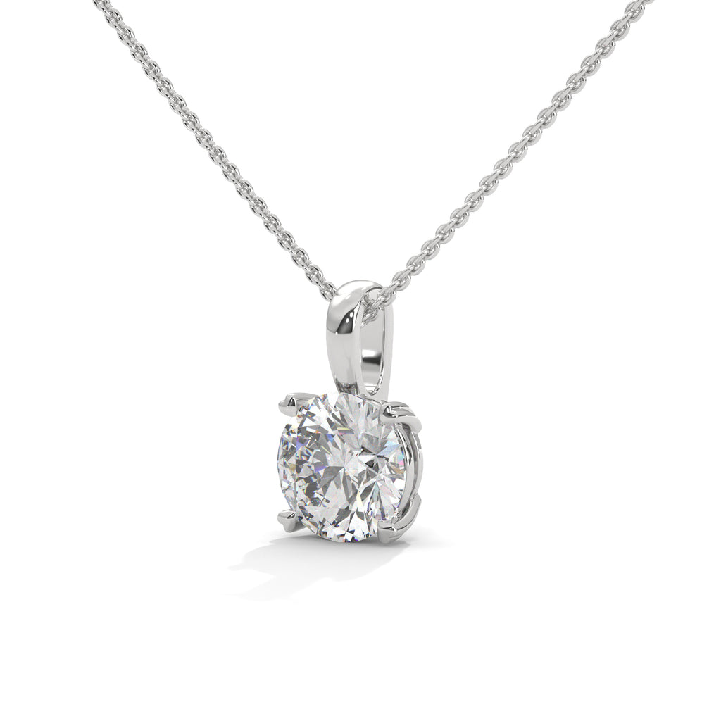 Four Prong Round Cut Lab Grown Diamond Solitaire Pendant with Chain