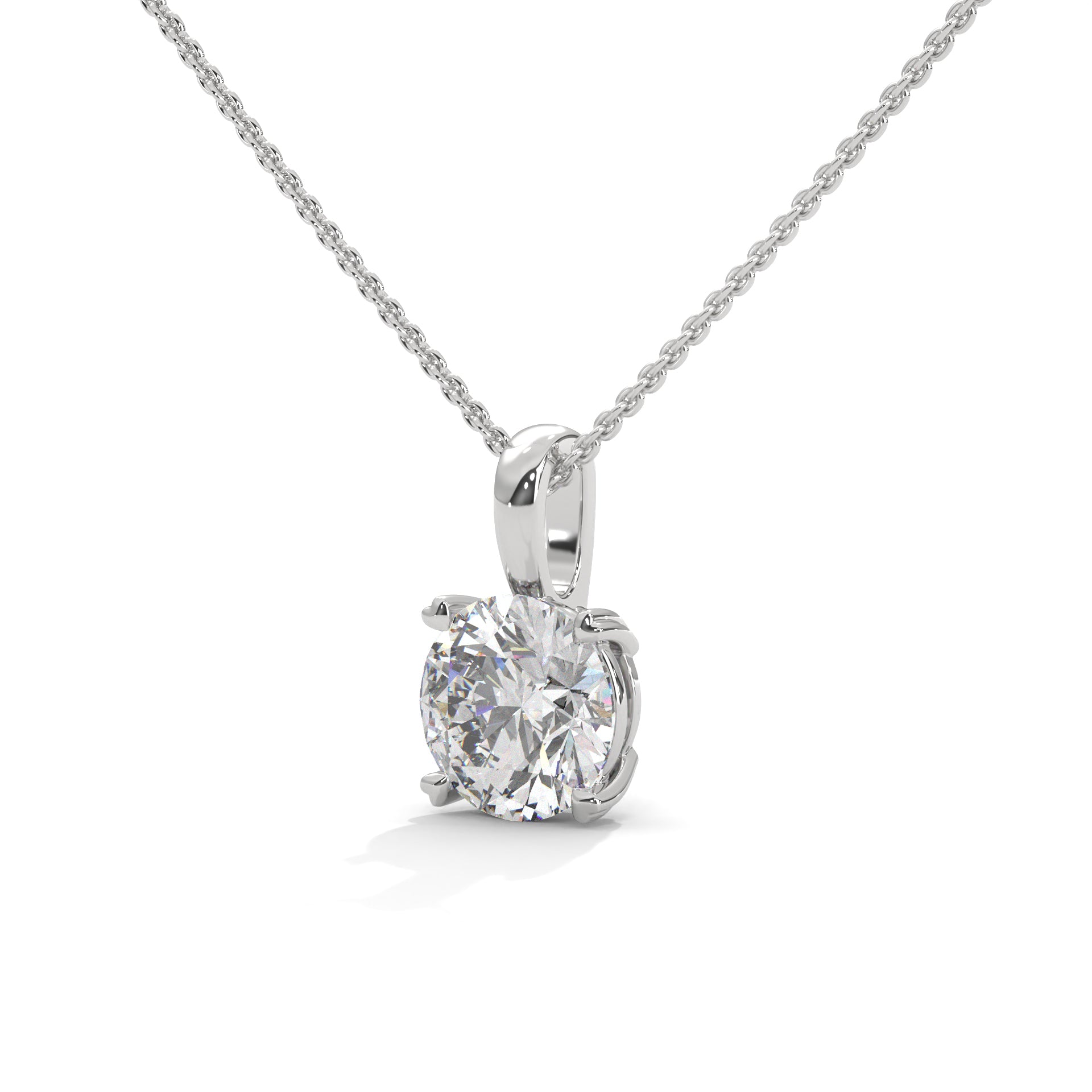 Four Prong Round Cut Lab Grown Diamond Solitaire Pendant with Chain