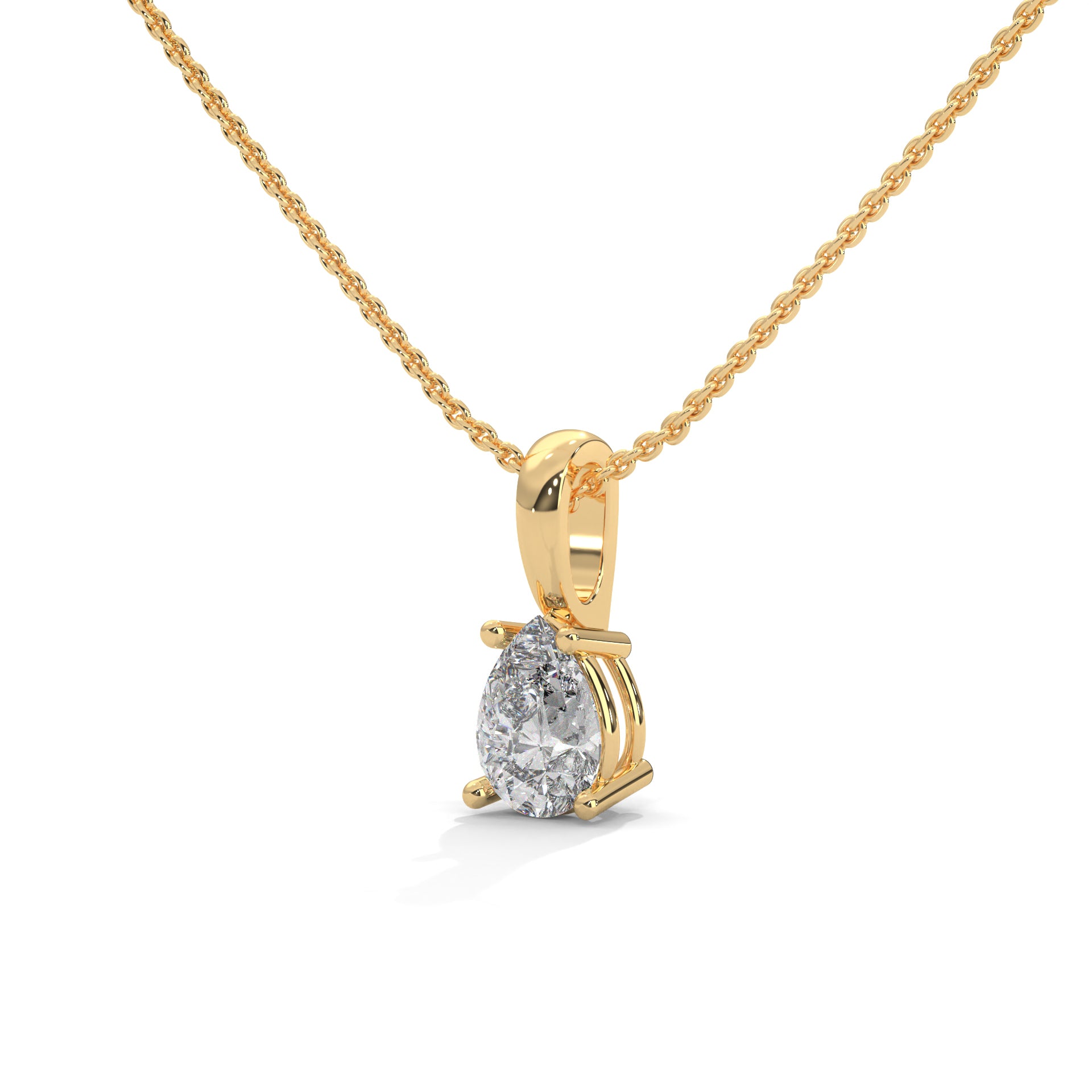 Four Prong basket Pear Cut Lab Grown Diamond Solitaire Pendant with Chain