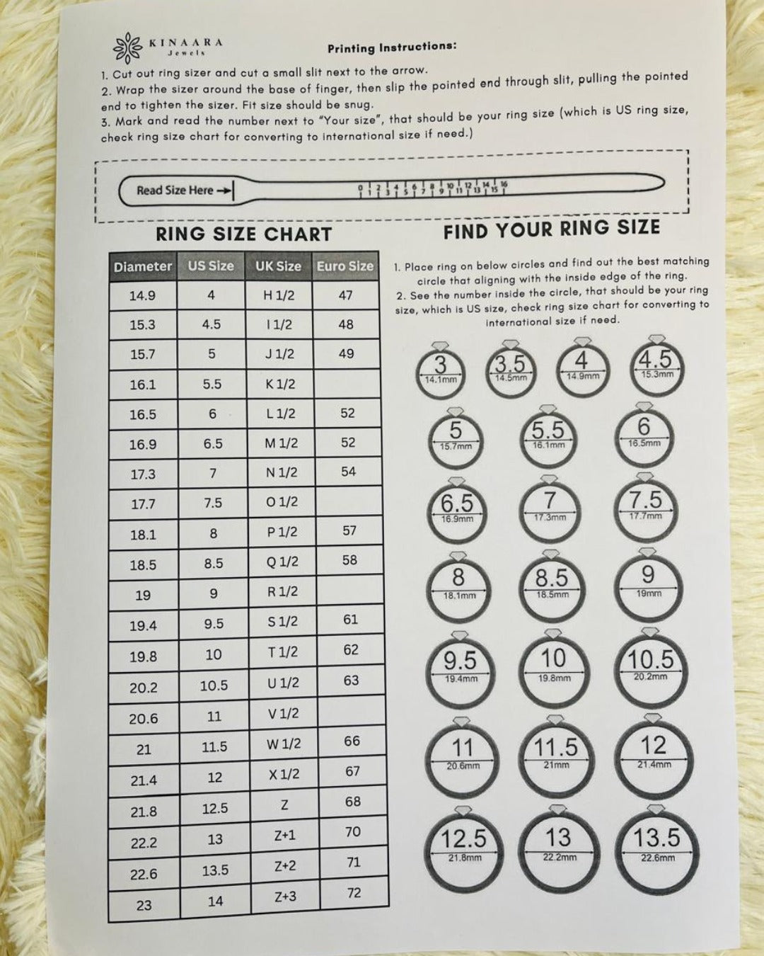 Download Printable ring Sizer Chart