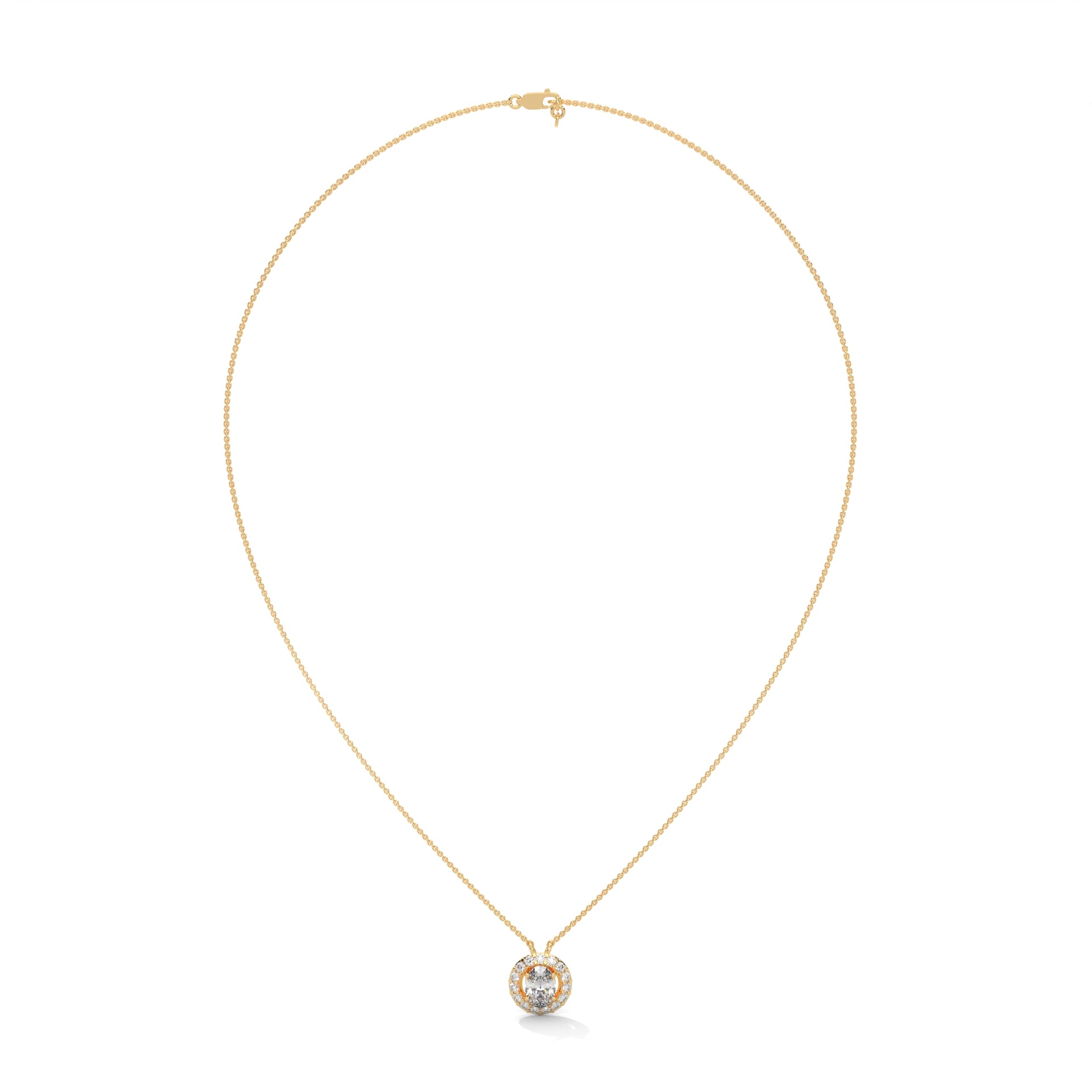 Halo Set Oval Diamond Pendant in 14K Gold
