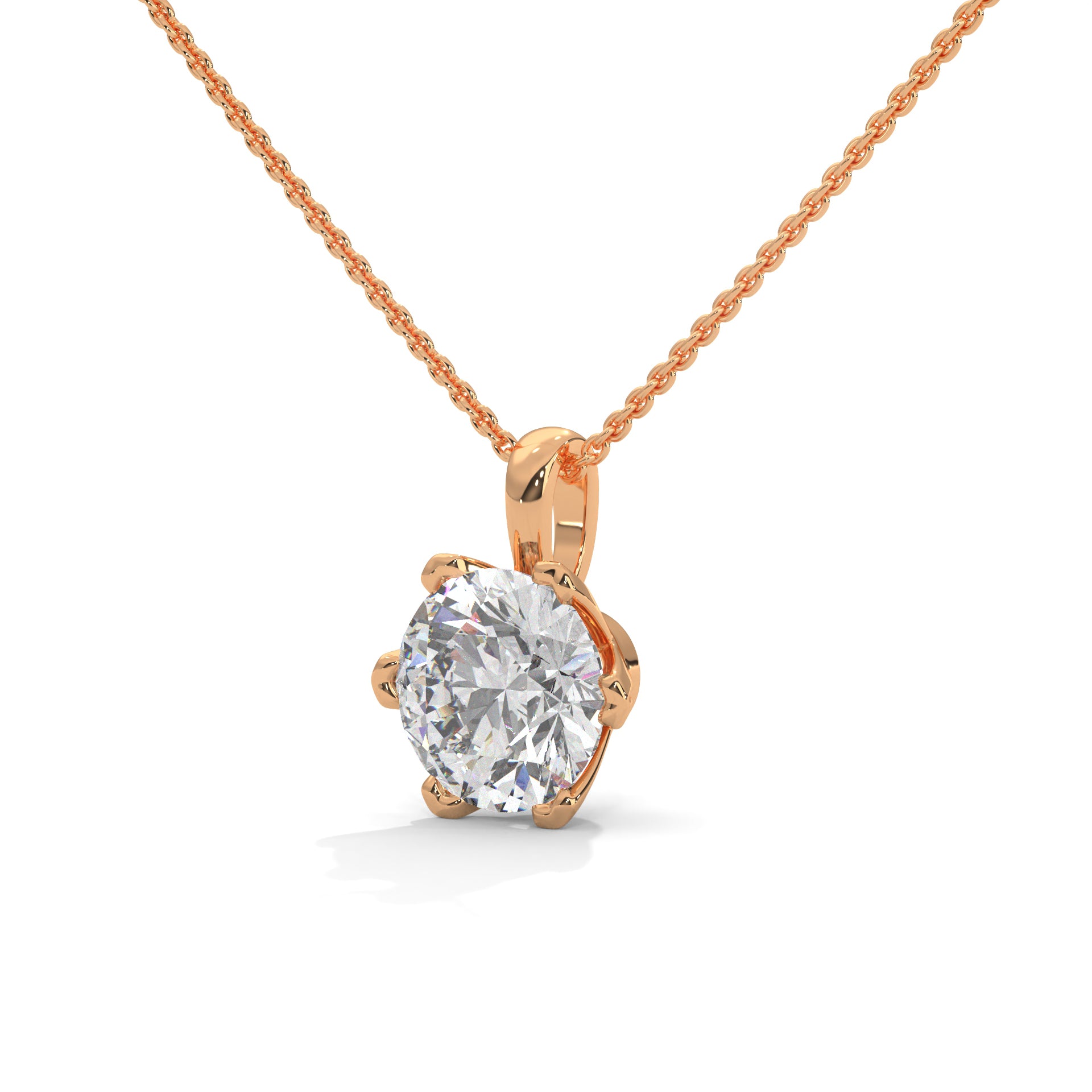 Round Cut Lab Grown Diamond Solitaire pendant with 6 Prong Setting, Pendant with chain