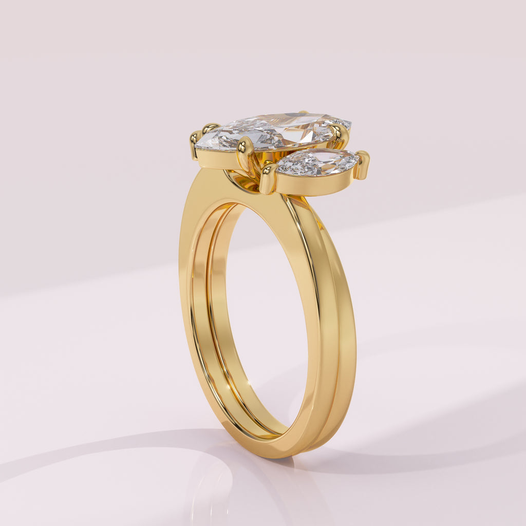 Marquise wedding ring jacket featuring two marquise cut diamonds that beautifully frame an engagement ring.