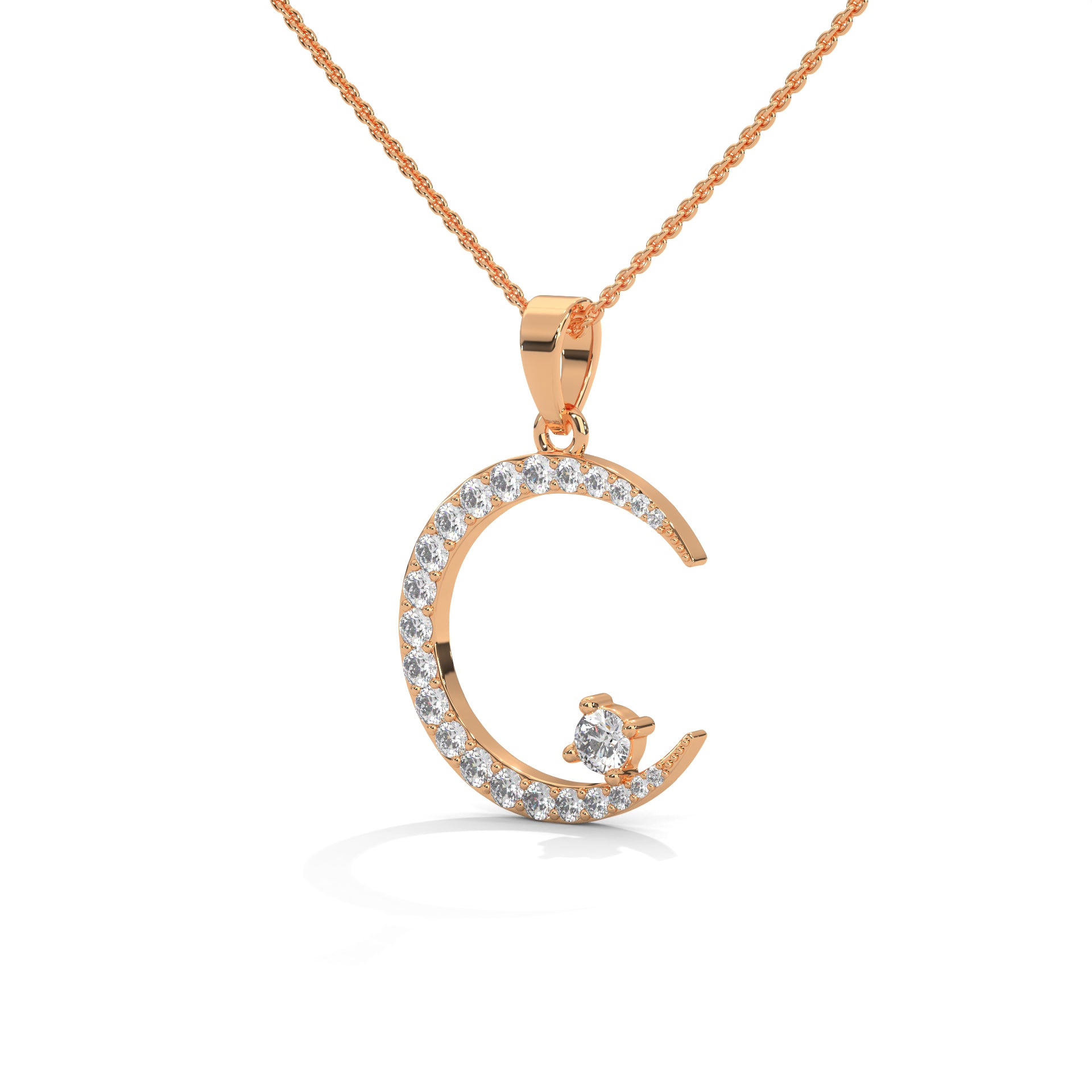 Moon Diamond Lab Grown Pendant with Gold Chain