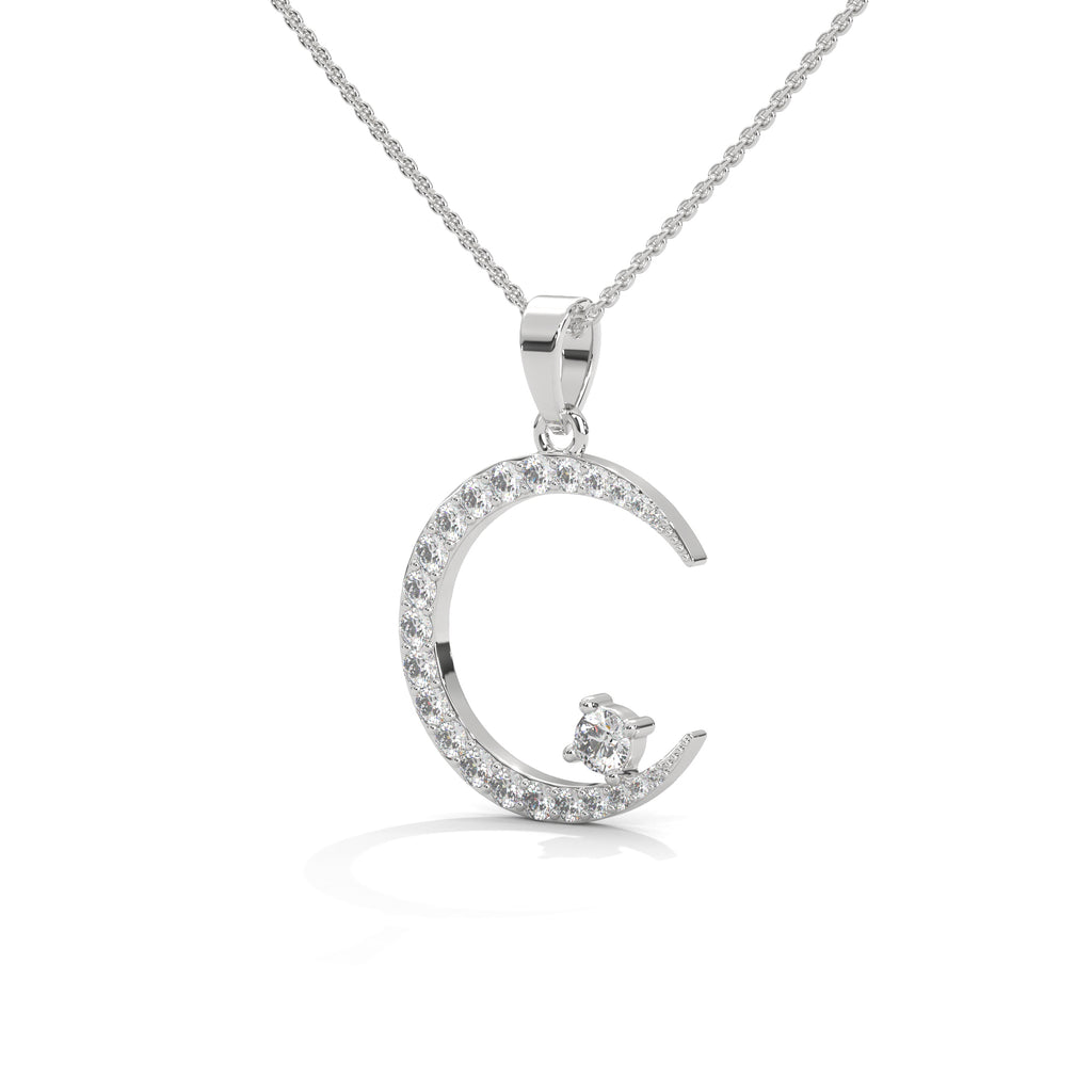 Moon Diamond Pendant Necklace in White Gold