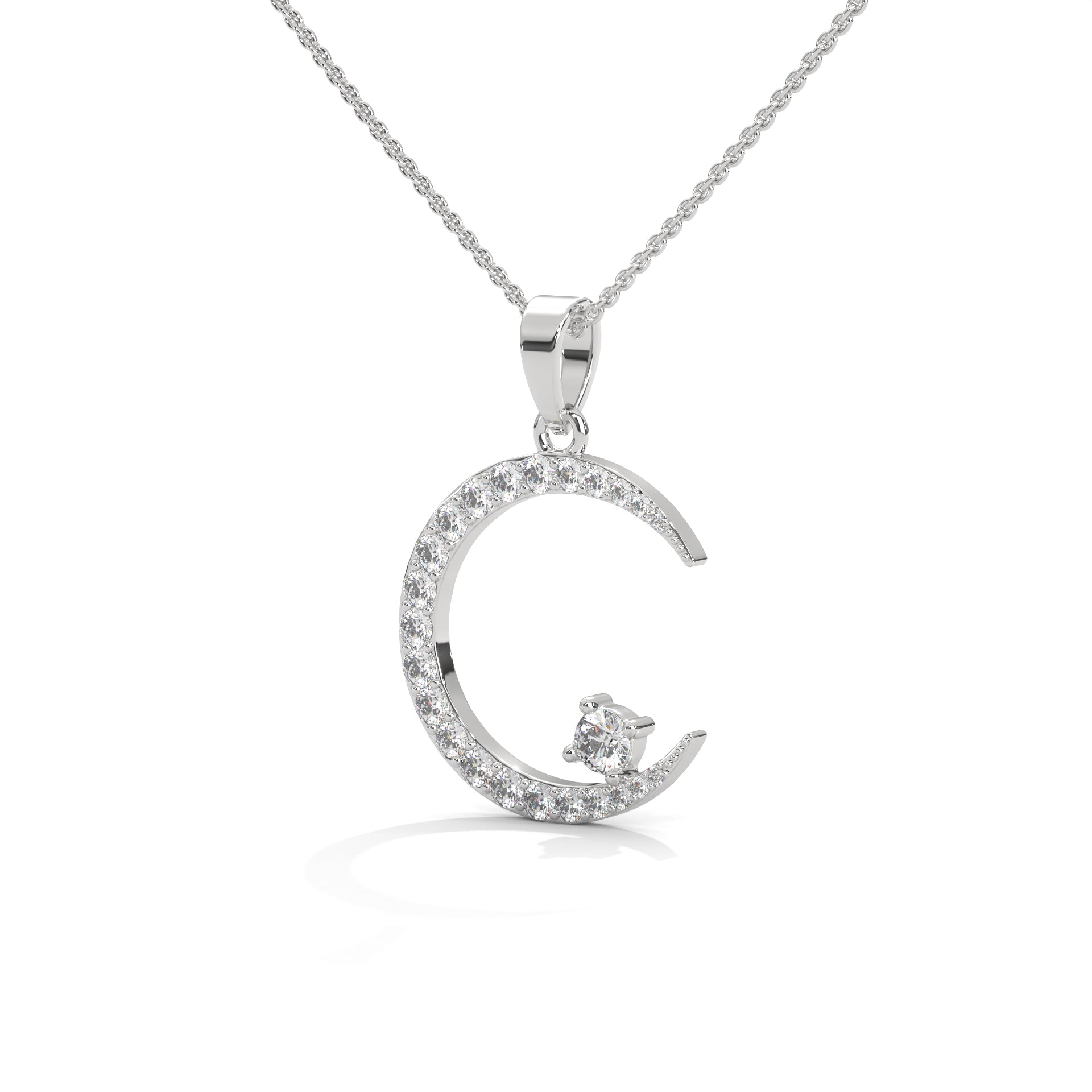 Moon Diamond Pendant Necklace in White Gold