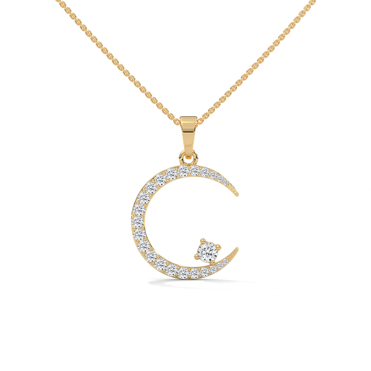 Moon Diamond Pendant with Gold Chain