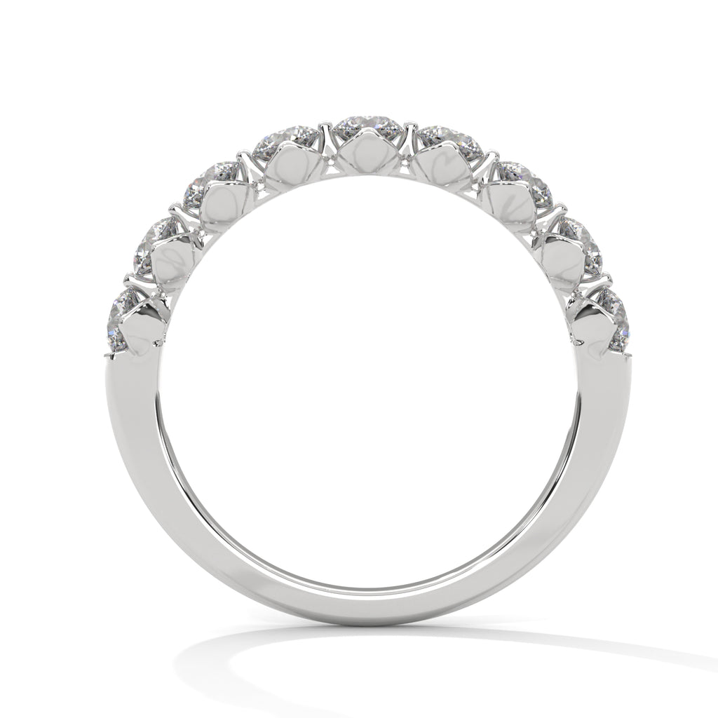 Nine Round Cut Moissanite Half Eternity Band in White Gold