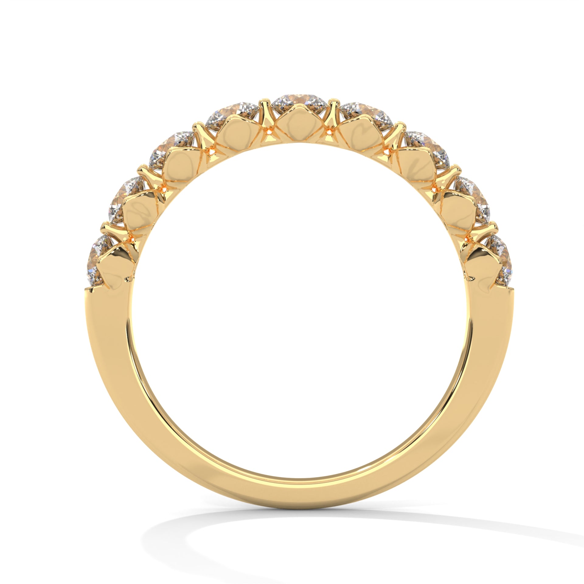 Nine Round Cut Moissanite Half Eternity Band in Yellow Gold
